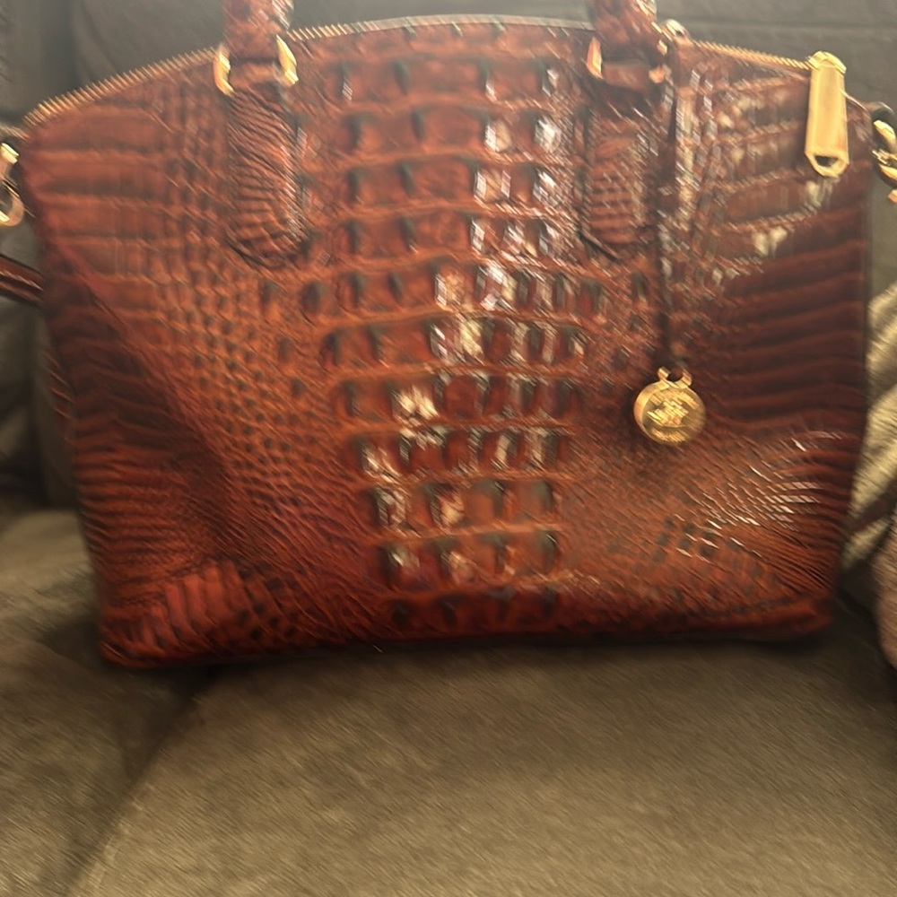 Elegant Brown Crocodile-Embossed Handbag